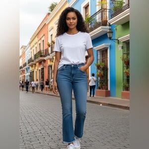 Free People Women’s Mid-Rise Flare Bootcut Denim Jeans Raw Hem Classic Size 31